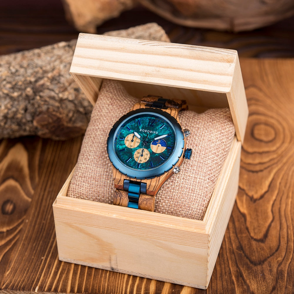 NATURESS™ Luxury Wooden Chronograph Watch for Men