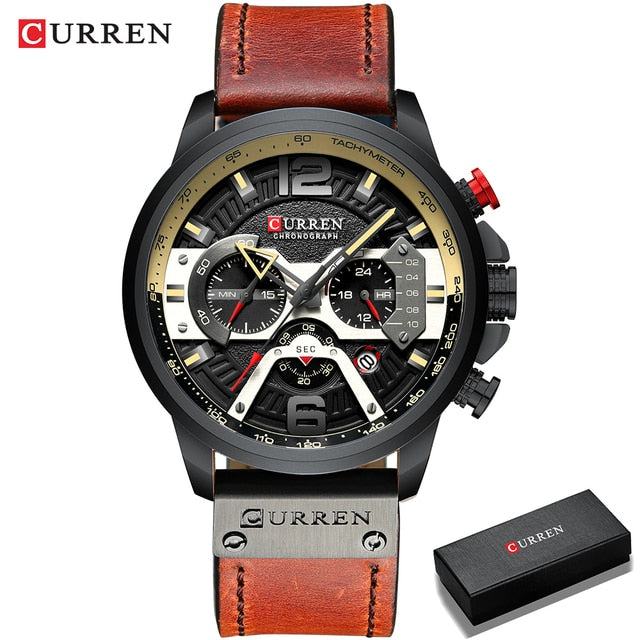 CURREN™ Military Leather Chronograph Wristwatch