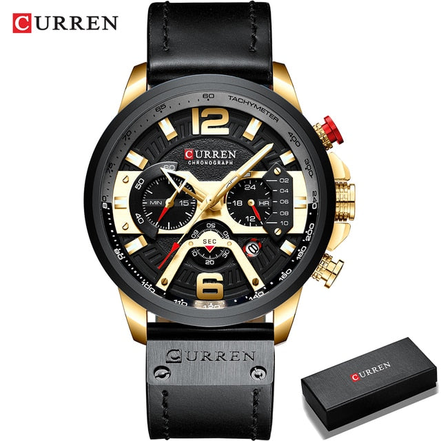 CURREN™ Military Leather Chronograph Wristwatch