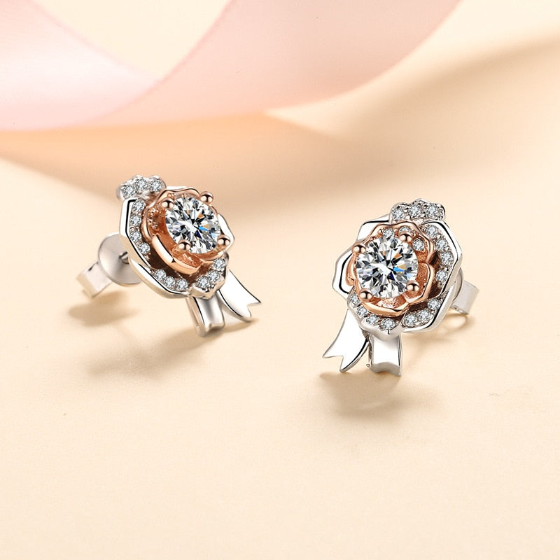 EXELAND™  Silver Sparkling Rose Stud Earrings