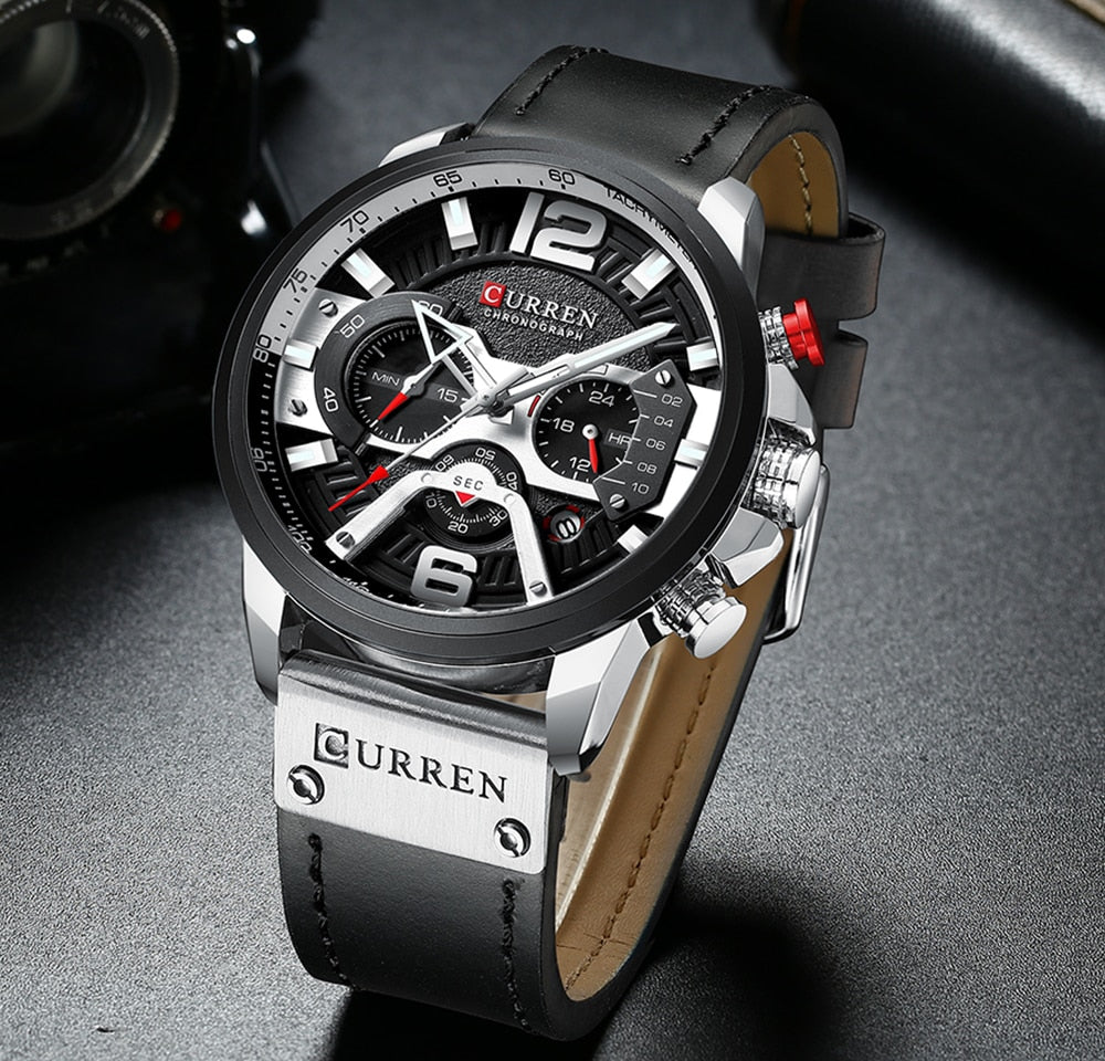 CURREN™ Military Leather Chronograph Wristwatch