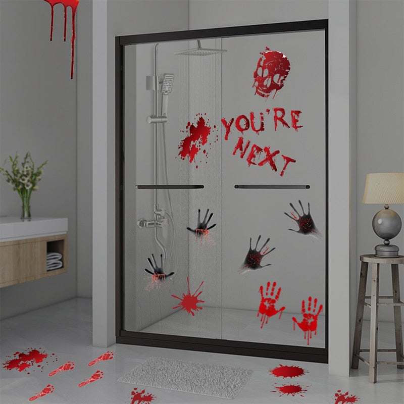 "Hauntingly Horrific: Bloody Handprint Halloween Stickers"