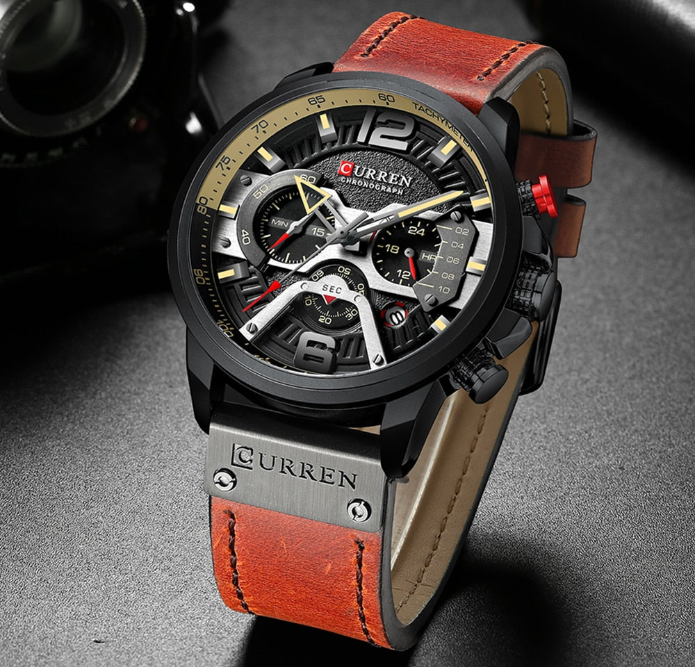 CURREN™ Military Leather Chronograph Wristwatch