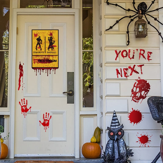 "Hauntingly Horrific: Bloody Handprint Halloween Stickers"