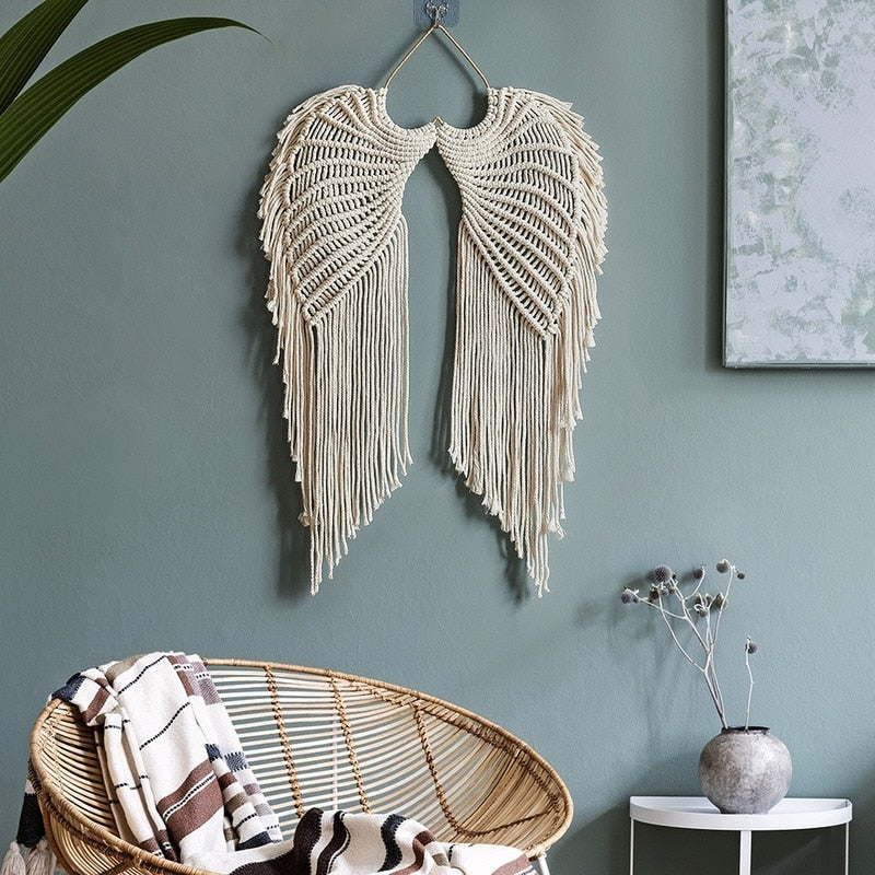 "Heavenly Elegance: Angel Wings Woven Hanging Décor"