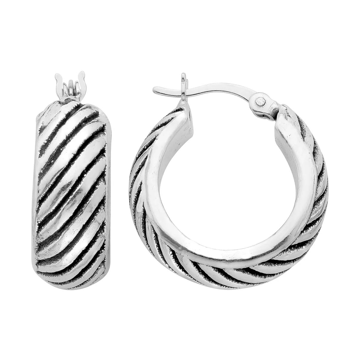 EXELAND™  Silver Slashed Hoop Earrings