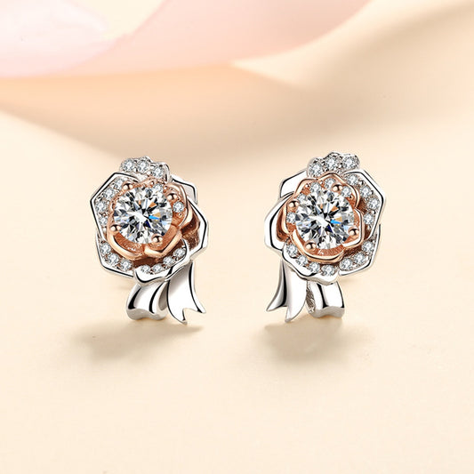 EXELAND™  Silver Sparkling Rose Stud Earrings