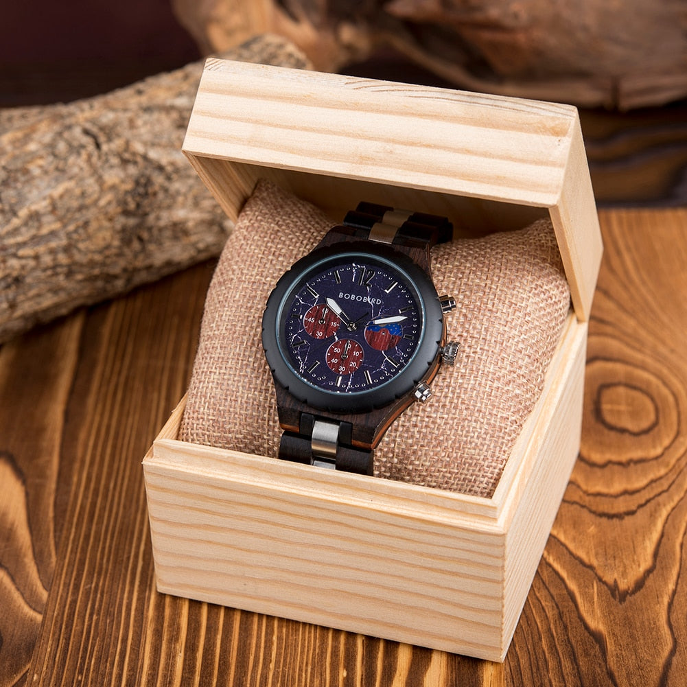 NATURESS™ Luxury Wooden Chronograph Watch for Men