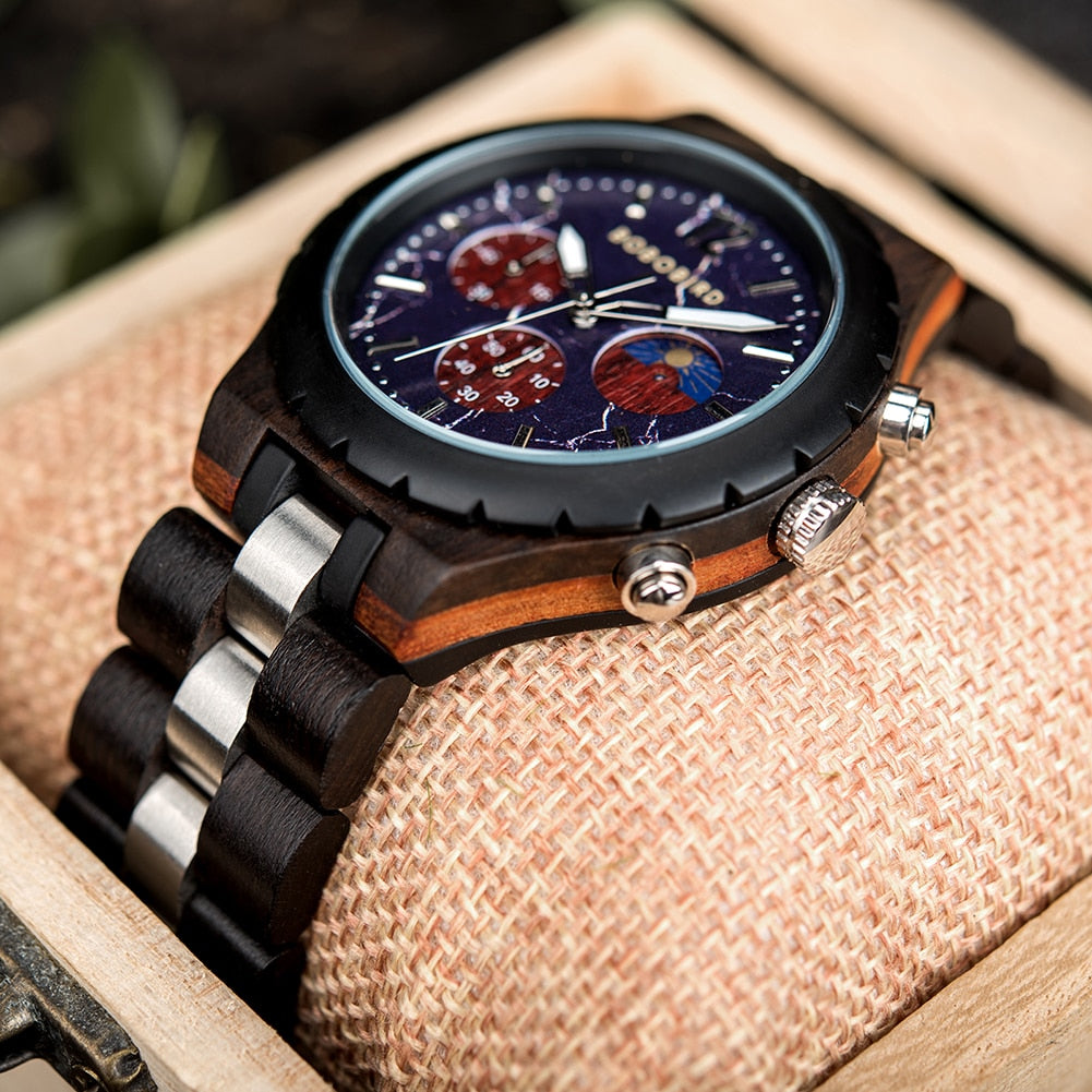 NATURESS™ Luxury Wooden Chronograph Watch for Men