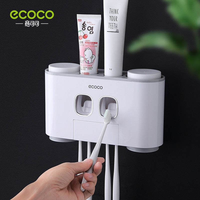 ECOCO Wall Mount Automatic Toothpaste Squeezer Dispenser and Toothbrush Holder