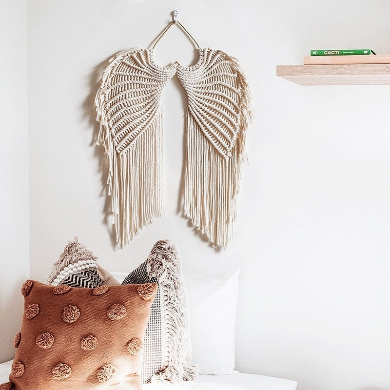 "Heavenly Elegance: Angel Wings Woven Hanging Décor"