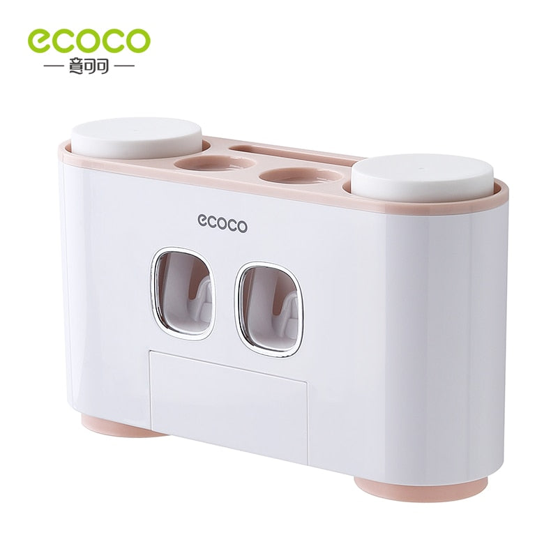 ECOCO Wall Mount Automatic Toothpaste Squeezer Dispenser and Toothbrush Holder