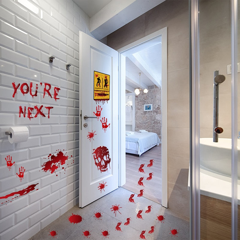 "Hauntingly Horrific: Bloody Handprint Halloween Stickers"