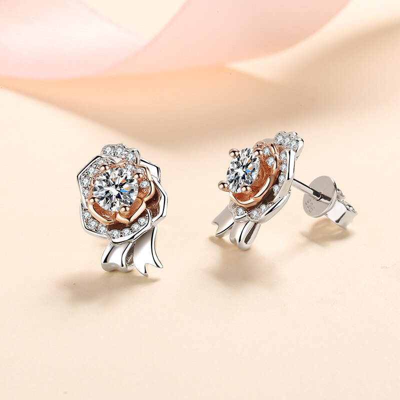 EXELAND™  Silver Sparkling Rose Stud Earrings